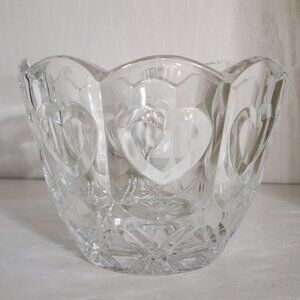 Valentine's Heart Crystal Clear Thick Crystal Bowl With Scalloped Rim and Hearts